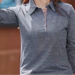 New Women’s Polo Shirt Top Grey Heather Stretch Size Large